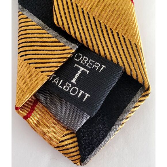 Robert Talbott Necktie Best of Class USA 100% Silk Gold/Blk/Burg Diagonal Stripe - Picture 10 of 11